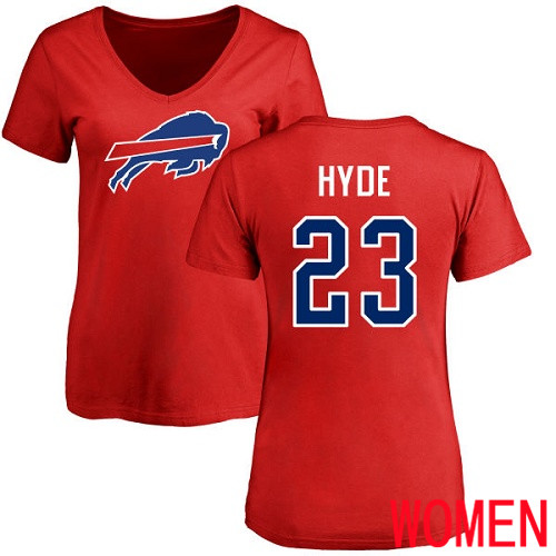 NFL Women Buffalo Bills #23 Micah Hyde Red Name and Number Logo T Shirt->nfl t-shirts->Sports Accessory